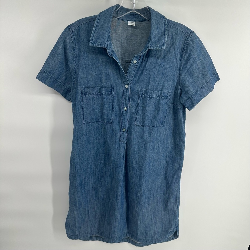 Old Navy Chambray Cotton Shirt Dress minimalist effortless capsule wardrobe